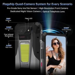 Unihertz 8849 Tank X 5G robuste avec écran perforé, module caméra quad 50 MP, téléobjectif 8 MP, capteur nuit 64 MP, flash LED et projecteur DLP intégré