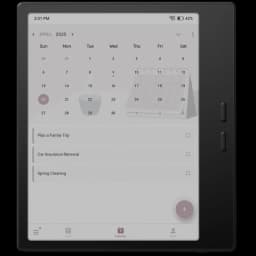 BOOX Go Color 7 Gen II com tela E Ink Kaleido 3 colorida, 7 pol, botões laterais físicos, interface Android 13 exibindo calendário e lista de tarefas
