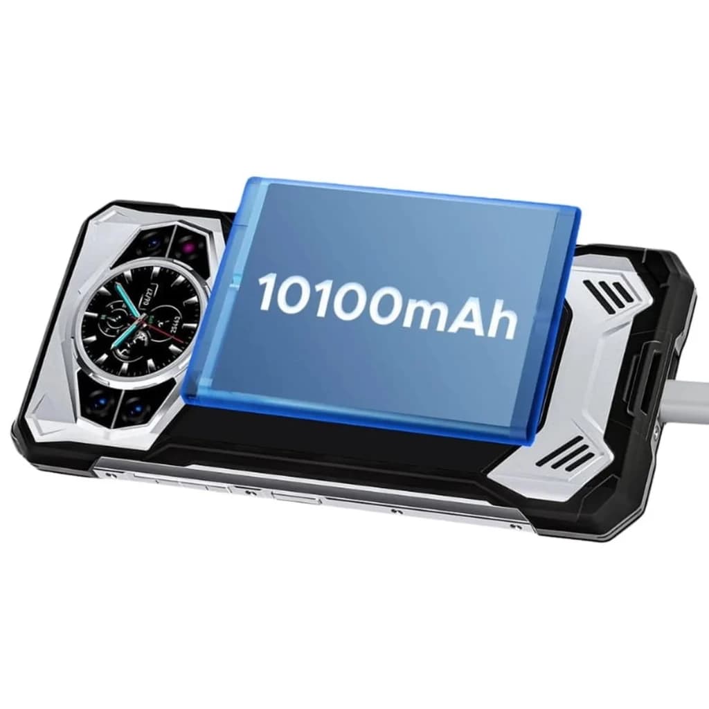 Doogee S200 12GB/256GB VIP version Rugged Plata con batería 10100 mAh, diseño robusto plateado, bordes reforzados y detalles geométricos futuristas