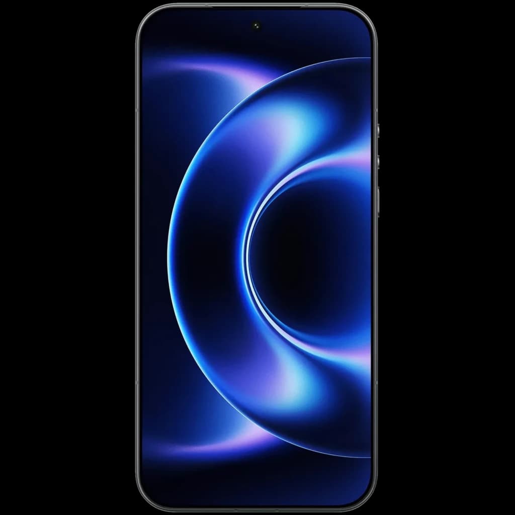 Xiaomi 17 Ultra preto com tela OLED ampla de bordas finas e furo central para câmera frontal, acabamento premium e design elegante com brilho azul no display