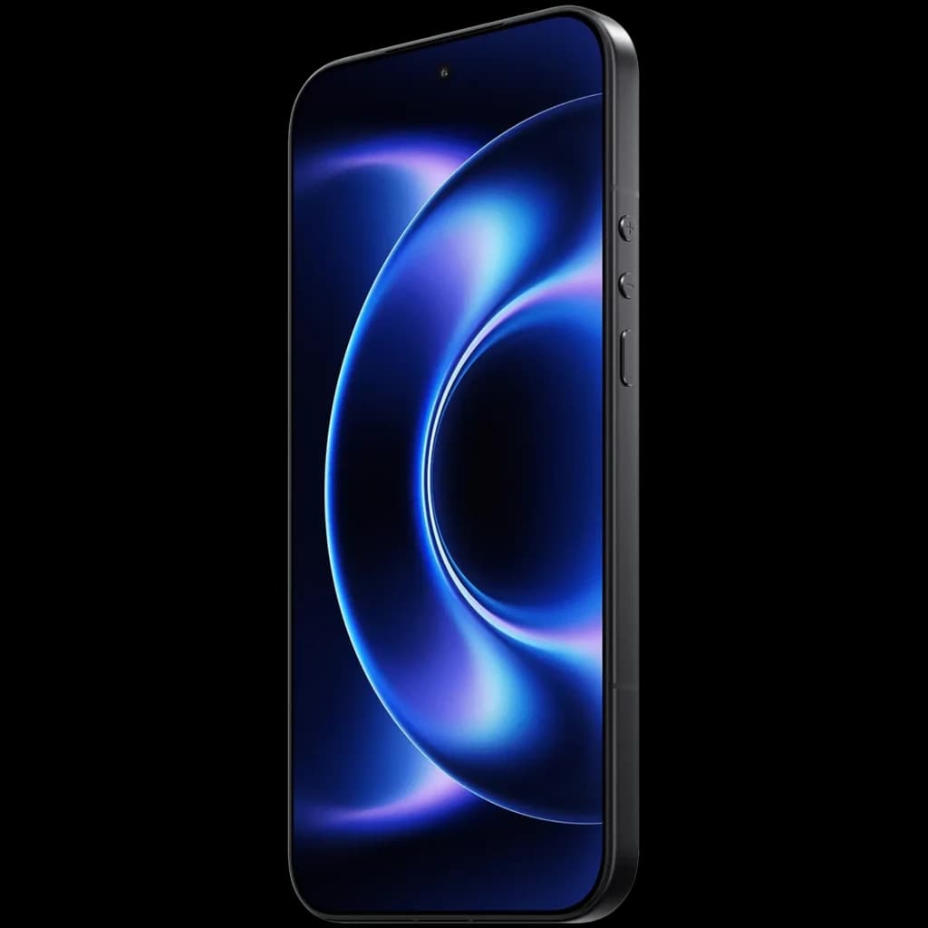 Xiaomi 17 Ultra preto com tela grande bordas finas, vidro curvo e botão lateral. Visual premium com display OLED brilhante e moldura metálica elegante.