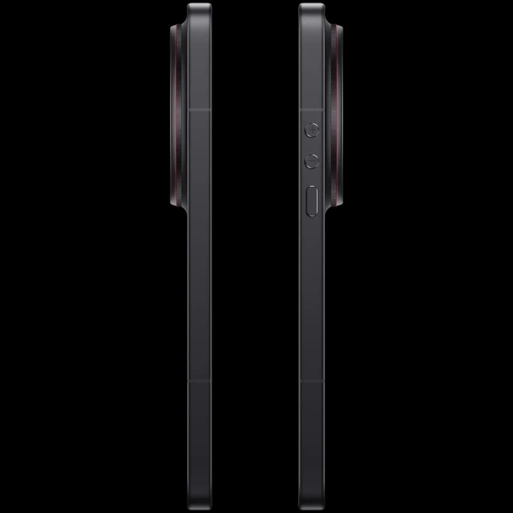 Lateral do Xiaomi 17 Ultra preto com módulo de câmara traseira grande e saliente, botões de volume e energia visíveis, design metálico sofisticado