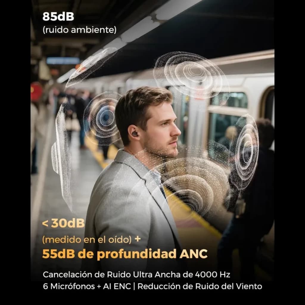 SoundPEATS H3 TWS Titanium Black auriculares Bluetooth con ANC profundo, micrófonos múltiples y diseño intraaural elegante en uso en entorno urbano