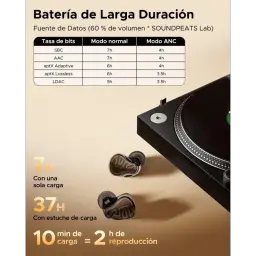 SoundPEATS H3 TWS Titanium Black: auriculares intrauditivos negros con placa metálica, estuche de carga, info de batería larga y modos SBC, AAC, aptX, LDAC