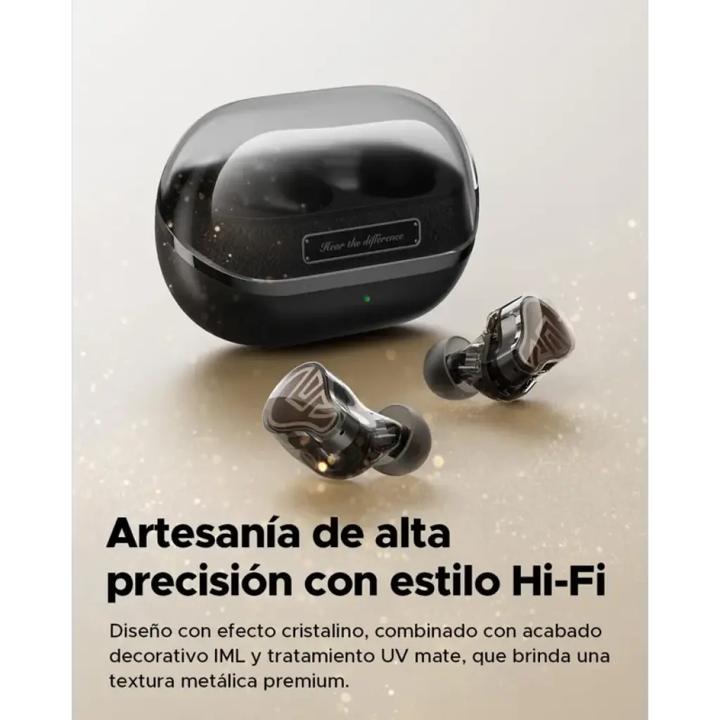 SoundPEATS H3 TWS Titanium Black Auriculares Bluetooth con estuche compacto negro brillante, diseño IML y UV mate, textura metálica premium y LEDs sutiles