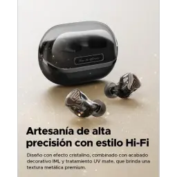 SoundPEATS H3 TWS Titanium Black Auriculares Bluetooth con estuche compacto negro brillante, diseño IML y UV mate, textura metálica premium y LEDs sutiles