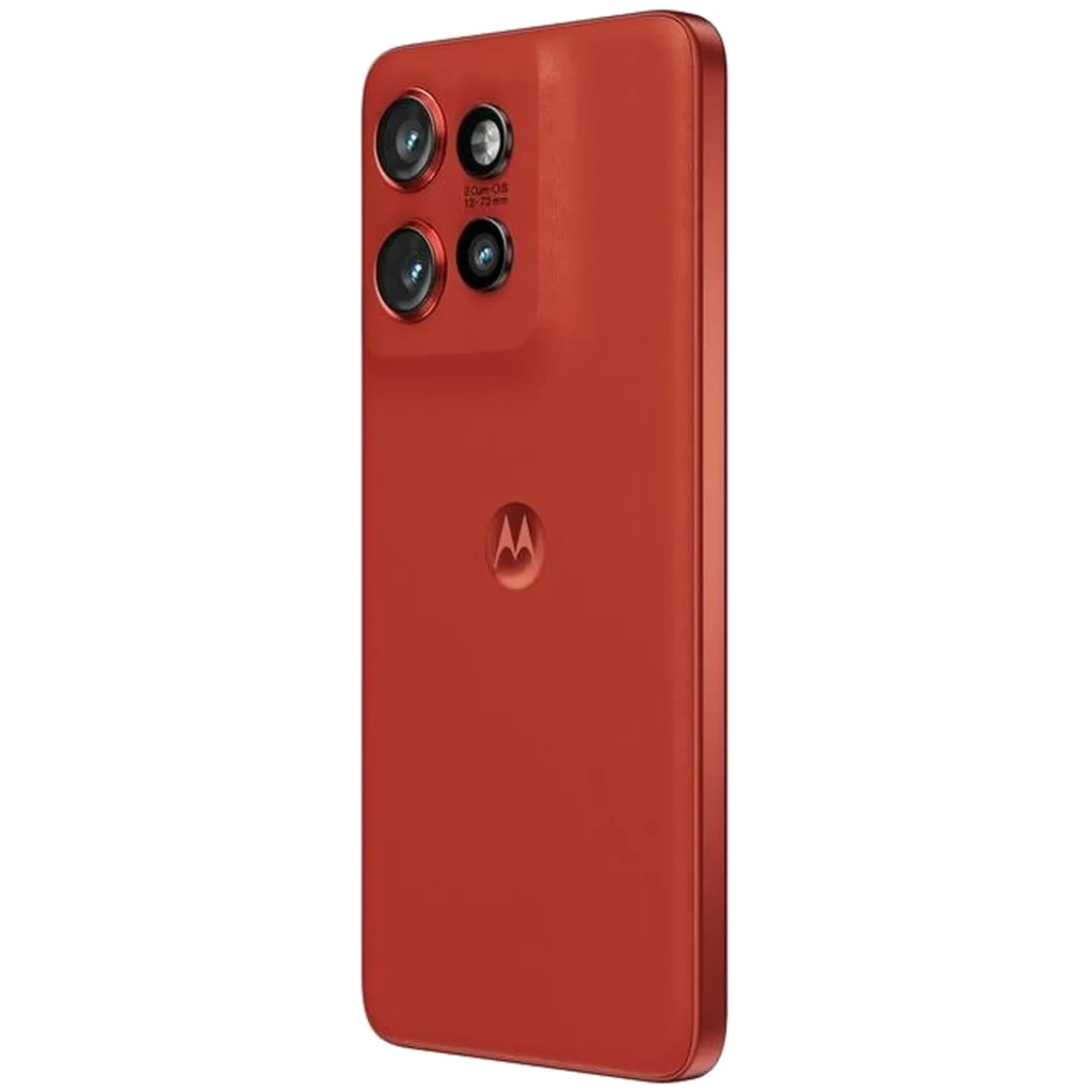 Smartphone rouge Poinciana avec écran 6,36 pouces bord à bord, module triple caméra arrière proéminent, poinçon centré et finition mate élégante - Ítem6