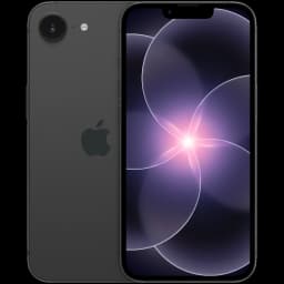 iPhone 17e 256GB negro con pantalla OLED sin marcos, notch superior, cámara trasera única con flash, acabado mate y logo de Apple centrado
