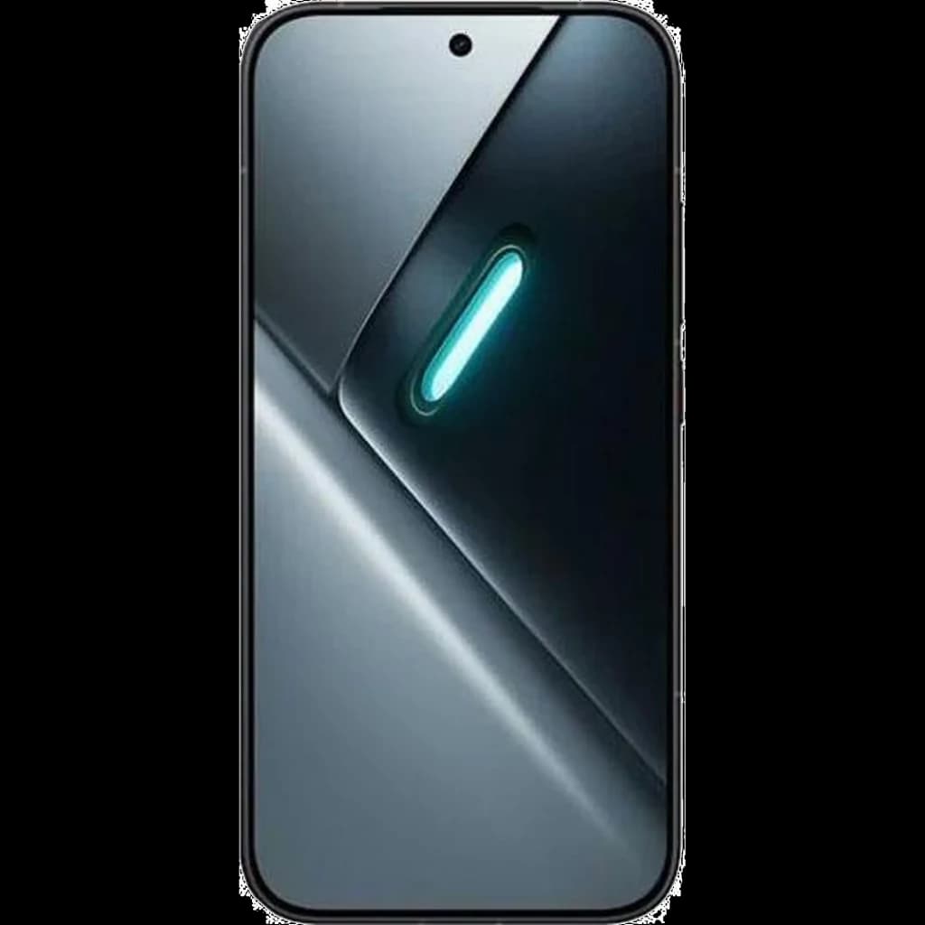 Pantalla frontal del Xiaomi Poco X8 Pro 5G en negro con biseles delgados, cámara perforada centrada y diseño reflectante con luz LED azul en el panel