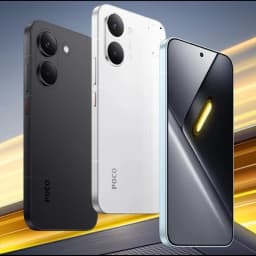 Smartphone Xiaomi Poco X8 Pro 5G negro y blanco con pantalla borde a borde y perforación central, doble cámara trasera grande y diseño minimalista moderno