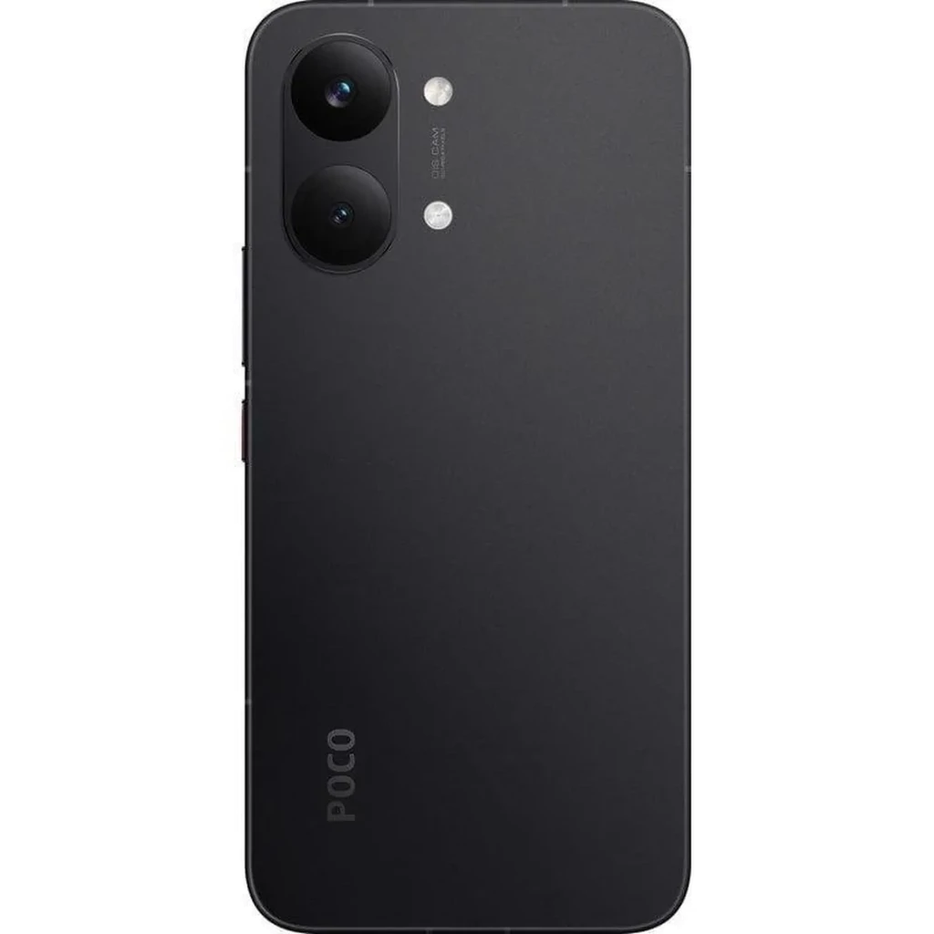 Smartphone preto com duas câmaras traseiras, ecrã AMOLED 6,83 com furo central, molduras finas e detalhe POCO amarelo no topo do ecrã - Item1