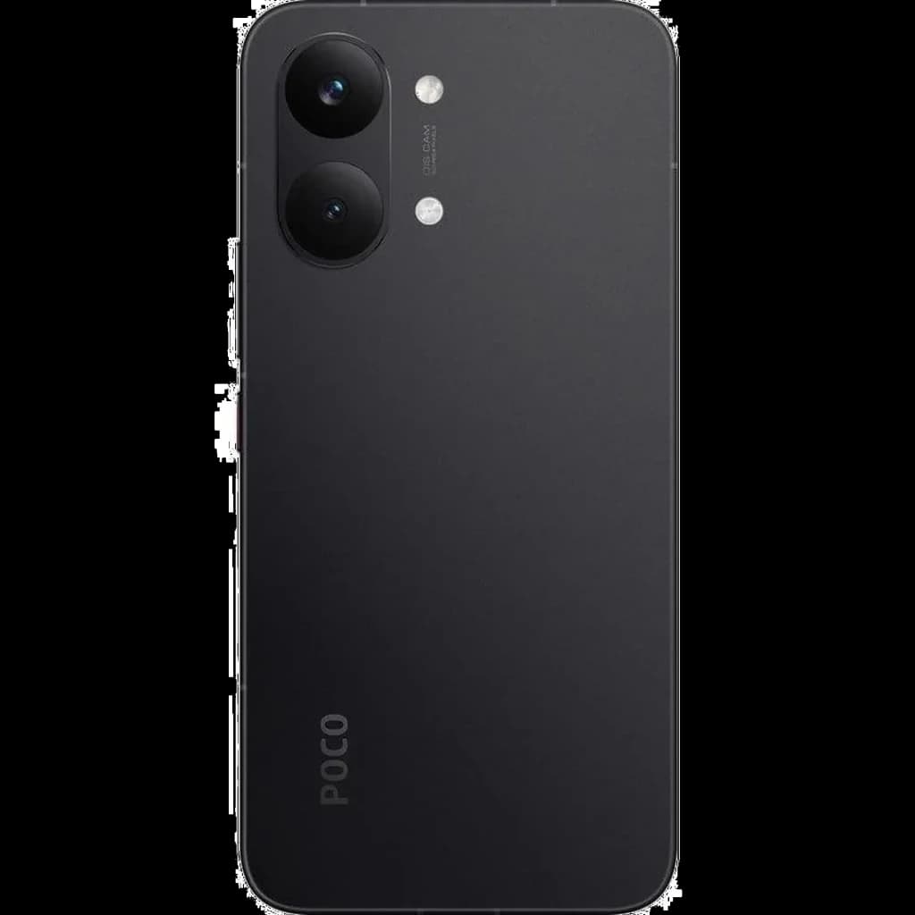 Xiaomi Poco X8 Pro Max 5G negro con tapa trasera mate, doble cámara trasera grande con flash LED, bordes curvos y módulo de lentes vertical elegante