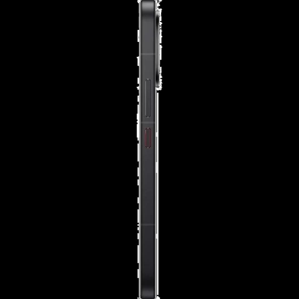 Lateral del Xiaomi Poco X8 Pro Max 5G en negro con marco delgado, botón de encendido con detalle rojo y perfil delgado y elegante