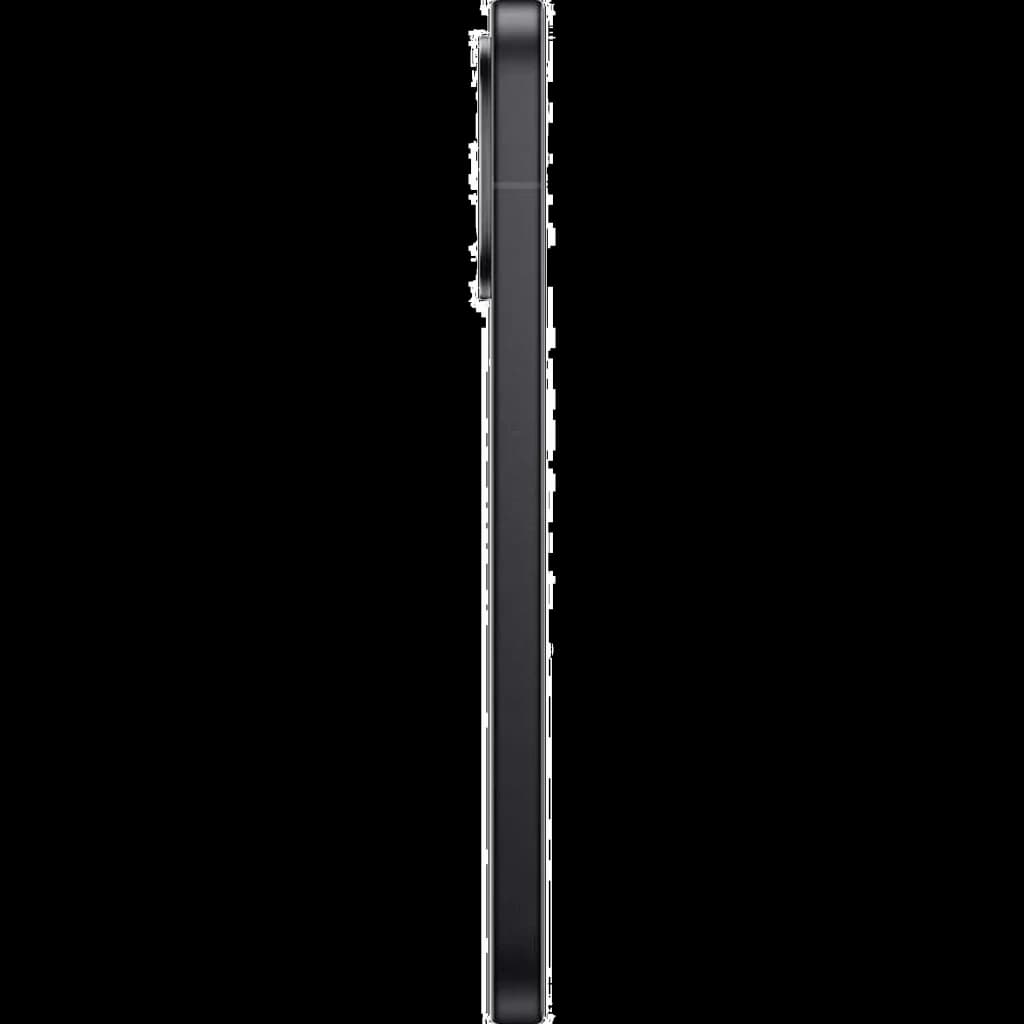 Perfil lateral del Xiaomi Poco X8 Pro Max 5G negro, diseño delgado y recto con borde mate y botones integrados, acabado minimalista y moderno
