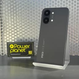 Smartphone Xiaomi Poco X8 Pro Max 5G negro, trasera mate con doble cámara grande y flash, bordes rectos, acabado minimalista en soporte acrílico transparente