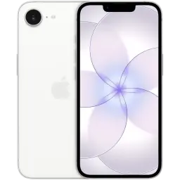 iPhone 17e 256GB blanco con pantalla Super Retina XDR y notch, cámara trasera de 48 Mpx con flash, bordes curvos y diseño minimalista en vidrio brillante