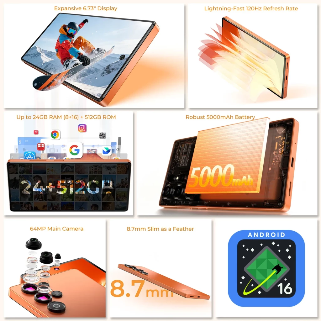 Oukitel C66 violet avec grand écran bord fin, poinçon central, triple module photo arrière proéminent et finition mate élégante HD+ 128 Go 4 Go RAM - Ítem1