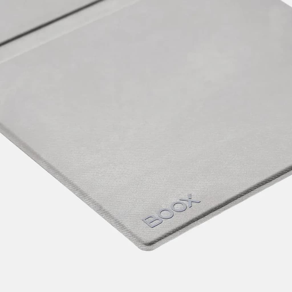 Funda BOOX para Go 7 y Go 7 Color Gen II en gris, textura suave tipo tela, interior aterciopelado y logotipo BOOX grabado en la esquina