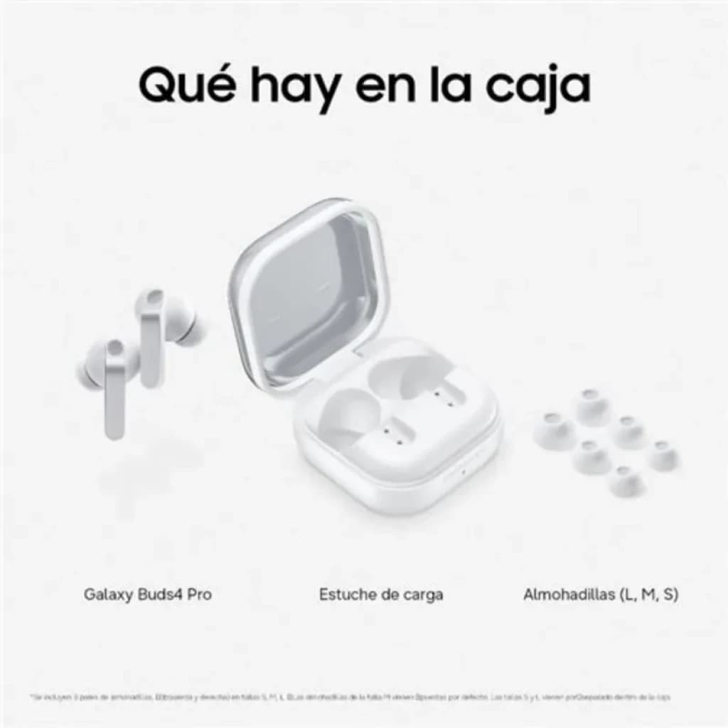 Samsung Galaxy Buds4 Pro R640 Preto com estojo de carga branco, earbuds intra-auriculares elegantes e almofadas em 3 tamanhos L M S
