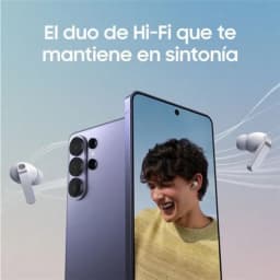 Samsung Galaxy Buds4 Pro R640 Preto em uso com smartphone; earbuds pretos compactos com hastes curtas, estojo discreto e design ergonômico moderno