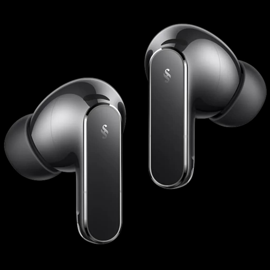 Huawei FreeBuds Pro 5 Cinza com acabamento brilhante, hastes retangulares e pontas de silicone ergonômicas; design compacto e moderno para uso diário