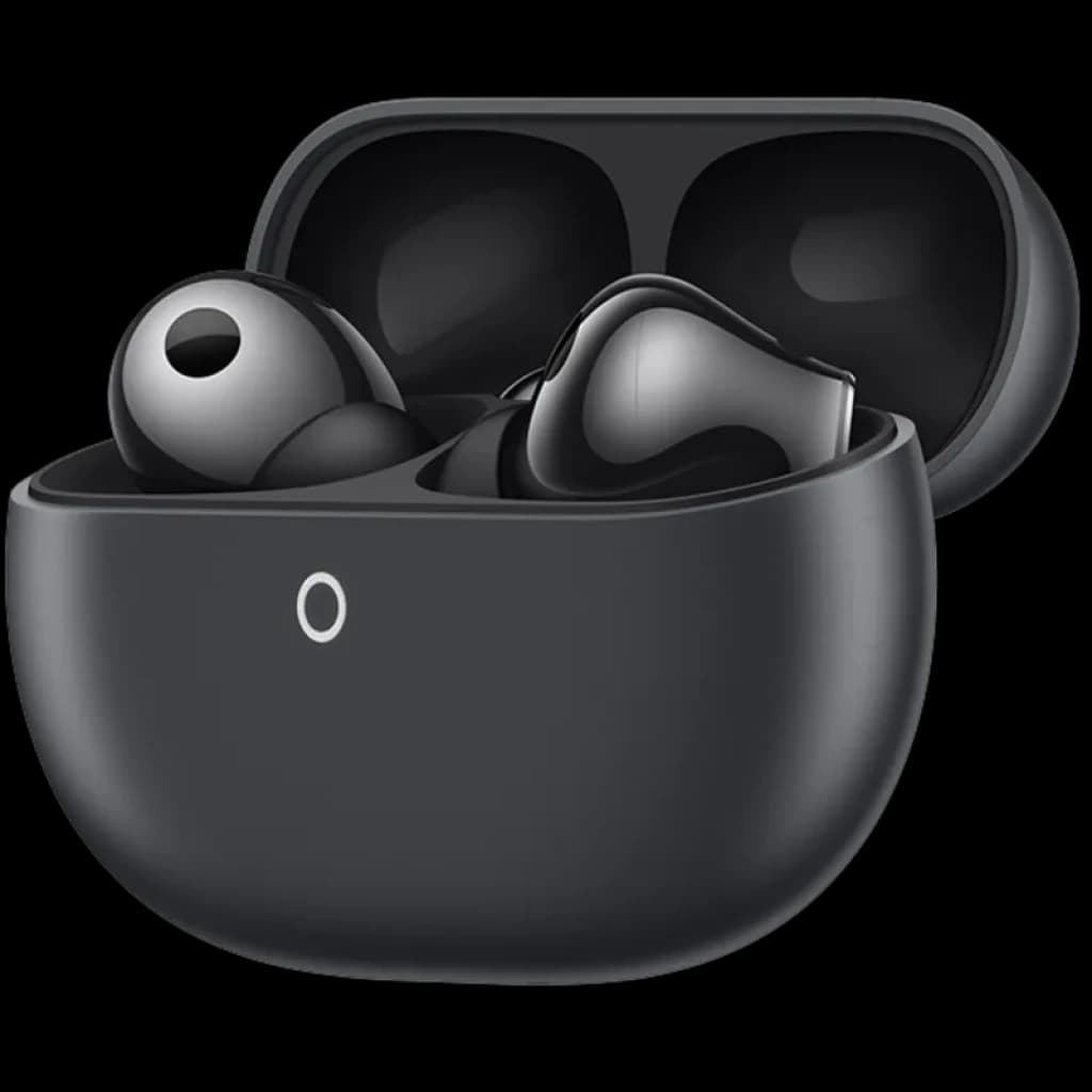Huawei FreeBuds Pro 5 Cinza em estojo oval fosco; earbuds intra-auriculares ergonômicos com hastes curtas e acabamento cinza escuro elegante