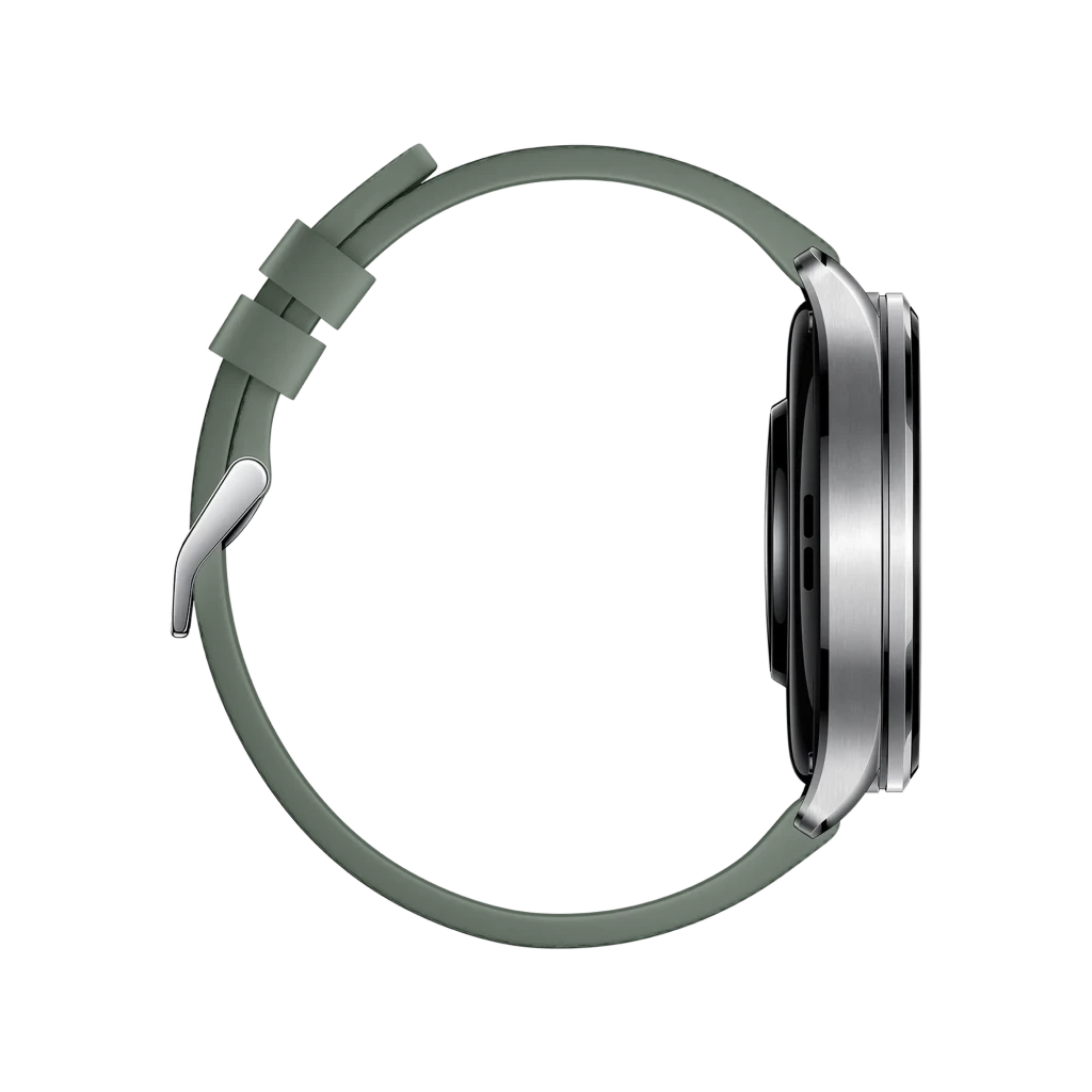 Xiaomi Watch 5 Verde Enebro con caja metálica, pantalla circular AMOLED sin bisel, corona lateral y correa de silicona negra con hebilla y ranuras ajustables - Ítem4