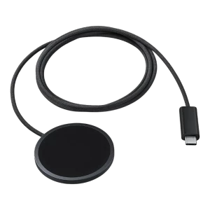 Samsung EP-P2900BBE Cinza Escuro 25W, base de carregamento sem fios circular com acabamento mate e rebordo metálico, cabo trançado USB-C integrado e design compacto