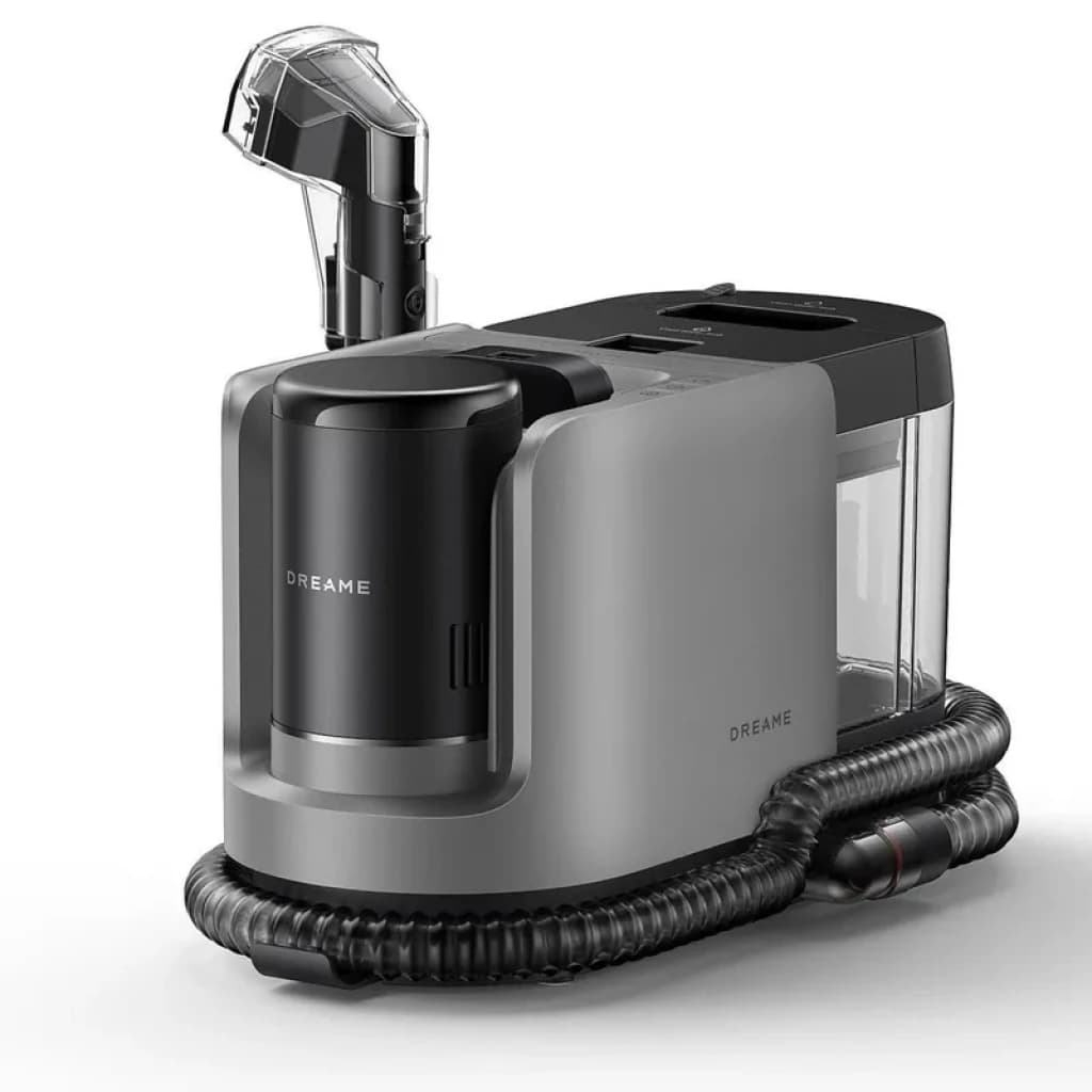 Station de lavage et aspiration Dreame H15 Mix 4 en 1, design gris et noir, réservoir transparent, tuyau flexible, embout brosse, puissance 18 000 Pa