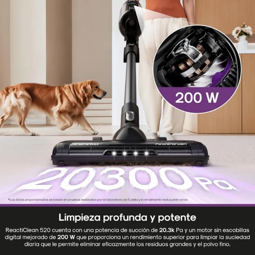 EUREKA NEC520 20300 Pa com filtragem em 5 etapas; aspirador vertical preto com luzes LED, tubo extensível e acessórios: mini escova, bocal e base de carregamento - Item1