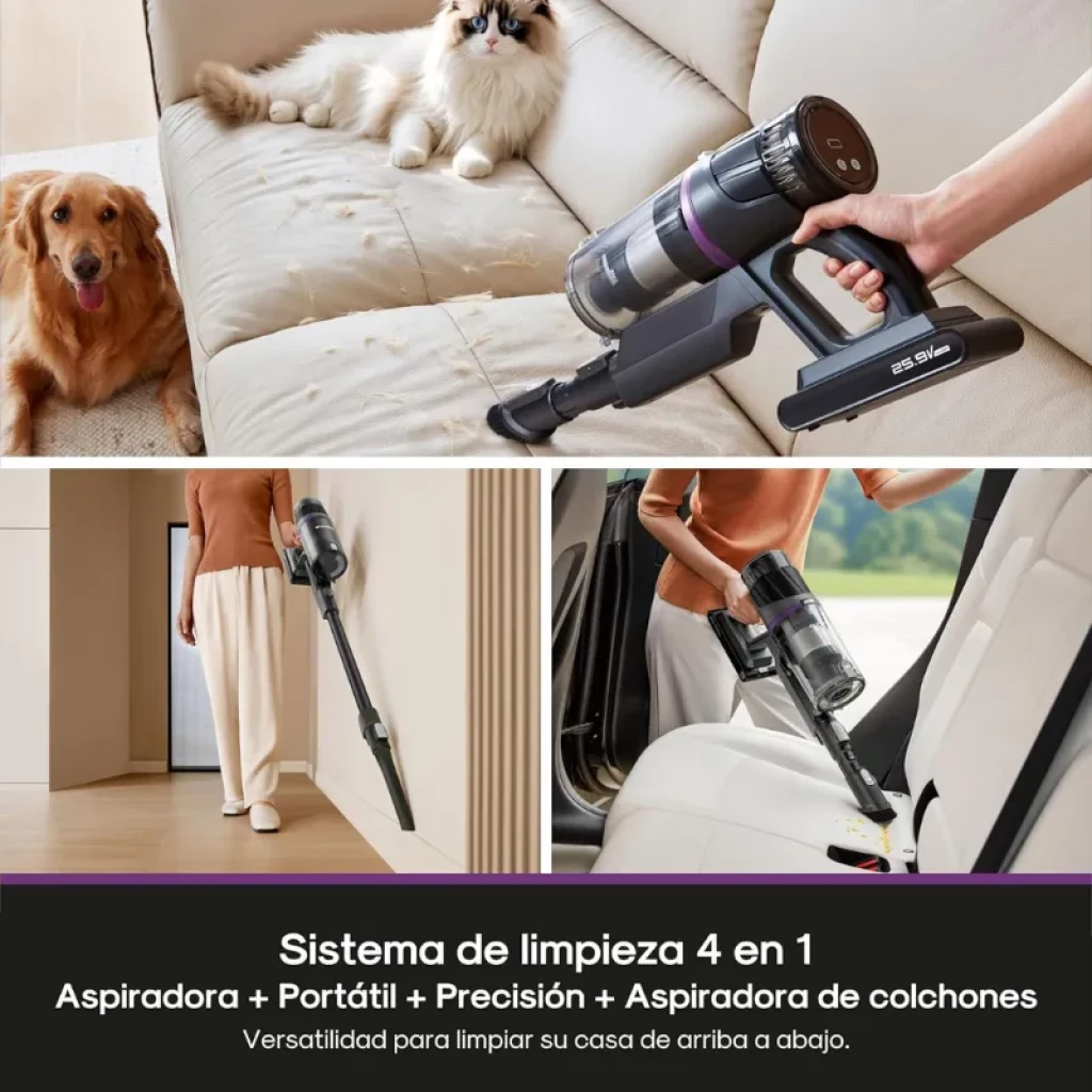 EUREKA NEC520 20300 Pa com filtragem em 5 etapas; aspirador vertical preto com luzes LED, tubo extensível e acessórios: mini escova, bocal e base de carregamento - Item2