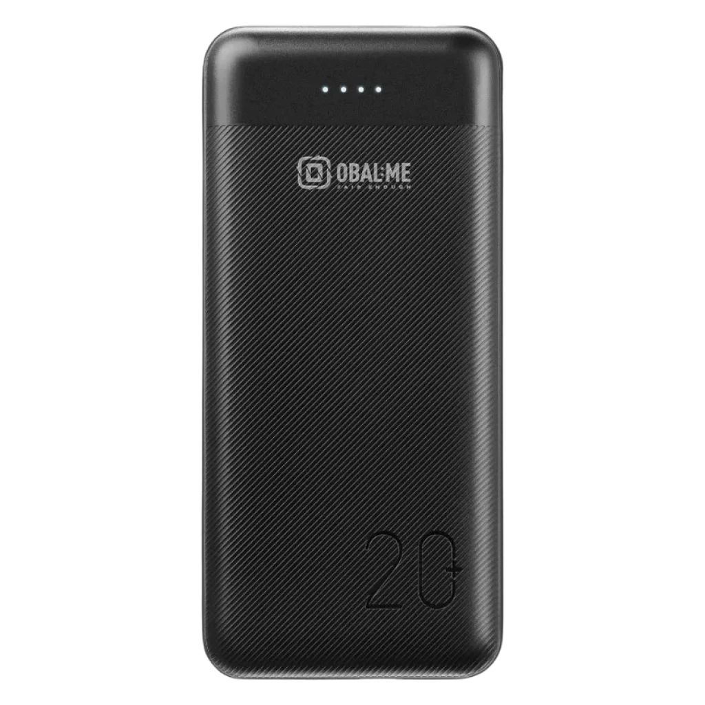 OBAL ME PowerNest Negro 20000mAh powerbank compacto con textura antideslizante, indicador LED de carga y puerto lateral, número 20 grabado en la carcasa - Ítem1