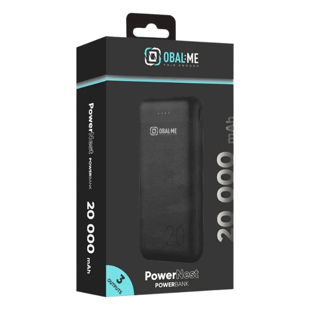 OBAL ME PowerNest Negro 20000mAh powerbank compacto con textura antideslizante, indicador LED de carga y puerto lateral, número 20 grabado en la carcasa - Ítem4