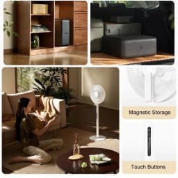 Mijia Smart Standing Fan Pro Slim EU USB C Portable – ventilateur sur pied blanc, design fin, base ronde, pales discrètes, boutons tactiles, rangement