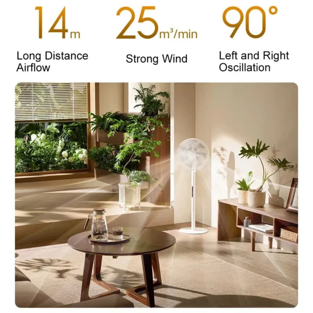 Mijia Smart Standing Fan Pro Slim EU USB-C Portable – Ventilateur blanc sur pied fin, grille ronde, base stable, oscillation 90°, flux puissant longue