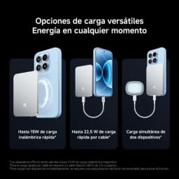 Power bank magnético ultrafino naranja, 5000 mAh, carga inalámbrica 15W, compatible con smartphones y accesorios, diseño compacto con indicador LED