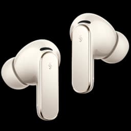 Auriculares Huawei FreeBuds Pro 5 Areia em tom bege brilhante, design intra-auricular com hastes retas, acabamento suave e detalhe preto no topo de cada peça