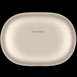 Estojo de carregamento Huawei FreeBuds Pro 5 Areia em tom dourado fosco, compacto e oval, com logotipo HUAWEI central e acabamento suave e elegante