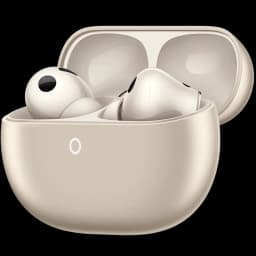 Estojo areia com auriculares Huawei FreeBuds Pro 5; design compacto, acabamento suave, indicador LED frontal e tampa arredondada com encaixe magnético