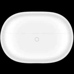 Estojo branco oval dos Huawei FreeBuds Pro 5, compacto e liso, com LED frontal central discreto e acabamento brilhante para carregar e proteger os auriculares