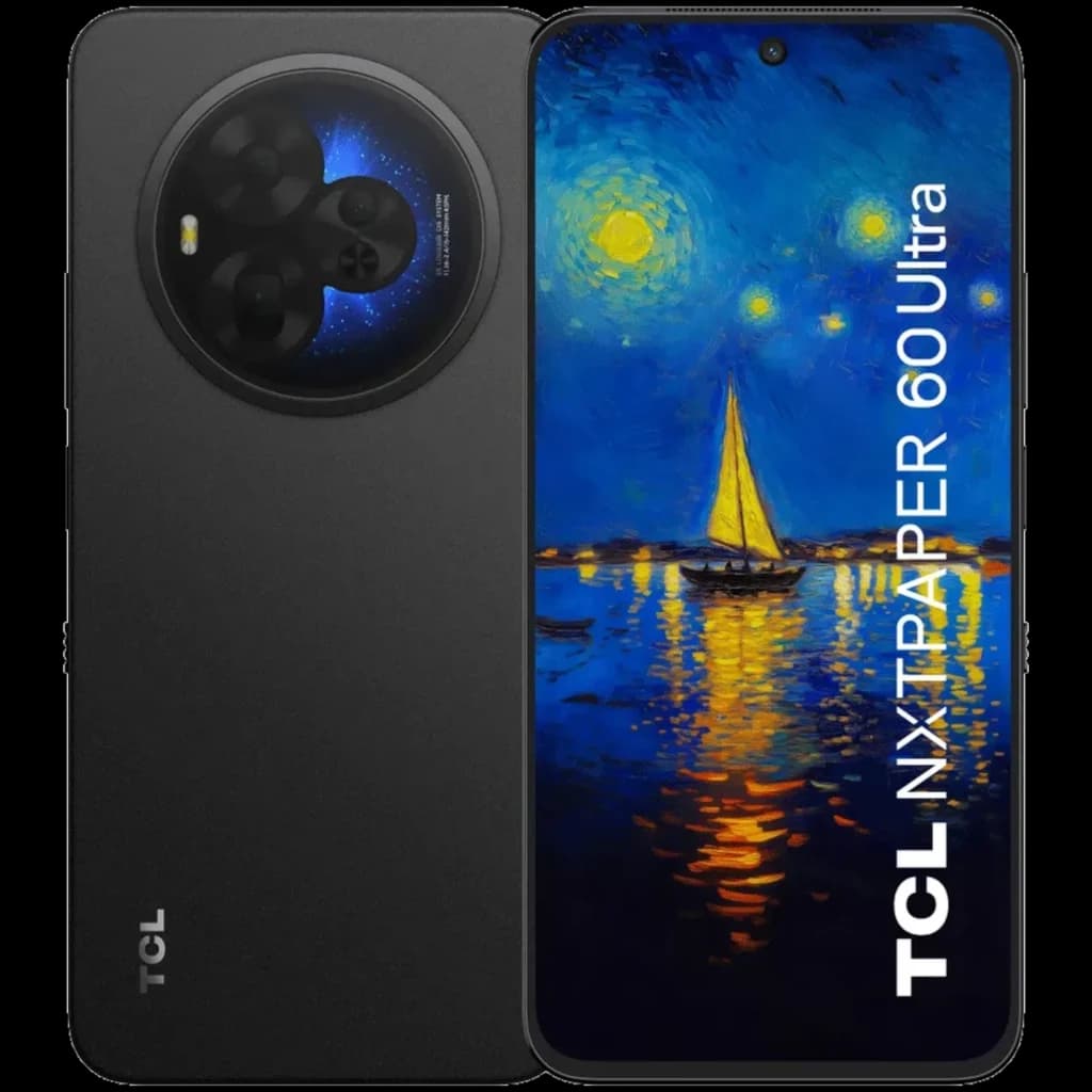 Smartphone noir TCL 60 NXTPAPER Ultra 5G, écran mat bord à bord, 12 Go RAM, 512 Go, module photo circulaire pro, design fin, certification IP68