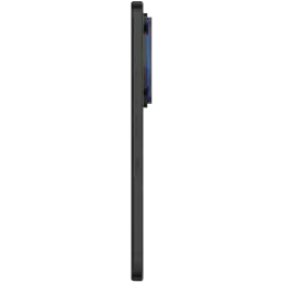 Profil latéral noir du TCL 60 NXTPAPER Ultra 5G avec module photo proéminent bleu, châssis plat, bouton latéral et tiroir SIM, design mat IP68