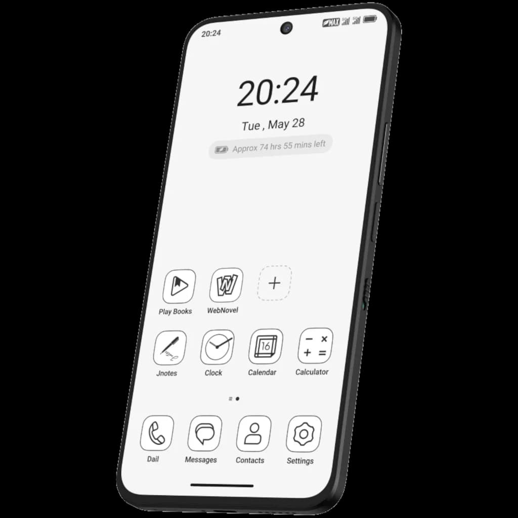 TCL 60 NXTPAPER Ultra 5G noir avec écran mat antireflet, interface monochrome lisible, bords fins, caméra frontale centrée et châssis fin IP68