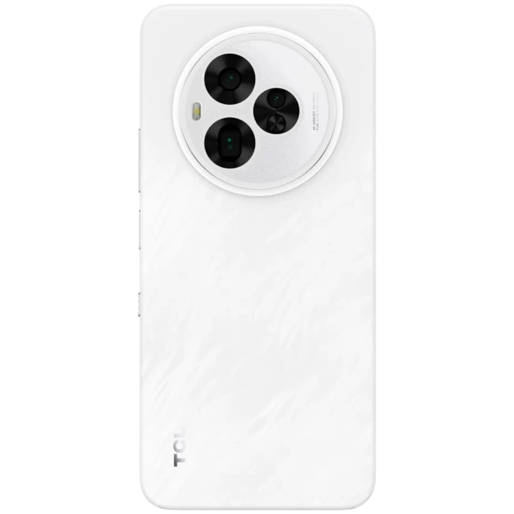 TCL 60 NXTPAPER Ultra 5G branco com moldura metálica, tela ampla com câmera frontal central, módulo traseiro triplo grande e acabamento texturizado elegante - Item2