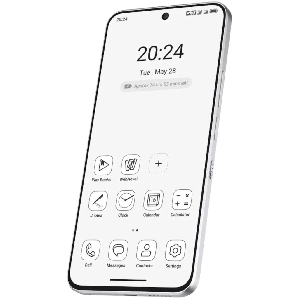 TCL 60 NXTPAPER Ultra 5G branco com moldura metálica, tela ampla com câmera frontal central, módulo traseiro triplo grande e acabamento texturizado elegante - Item3