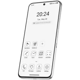 Smartphone TCL 60 NXTPAPER Ultra 5G blanc, écran e-ink NXTPAPER, cadre métallique, poinçon centré, bords fins, interface icônes noir et blanc épurées