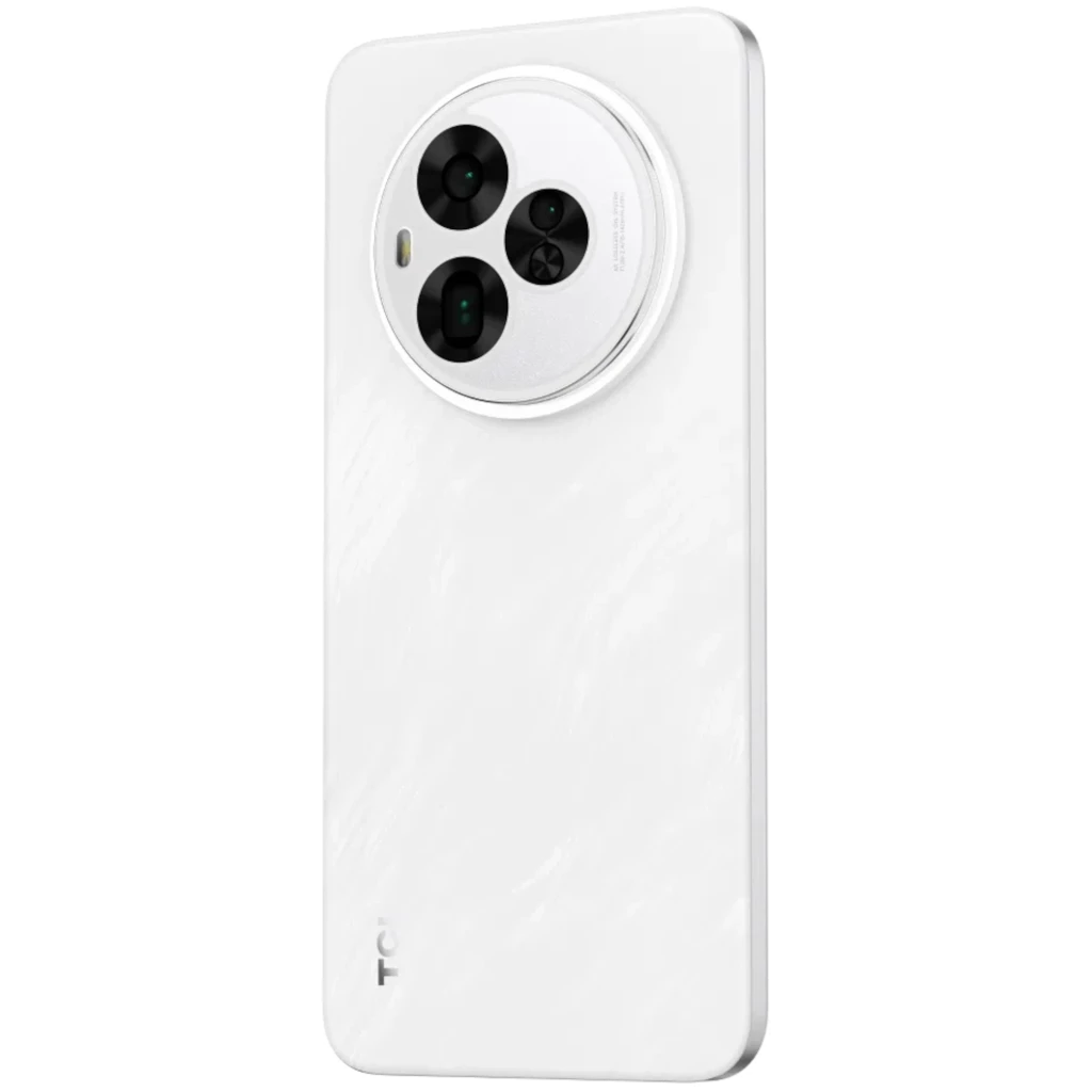 TCL 60 NXTPAPER Ultra 5G branco com moldura metálica, tela ampla com câmera frontal central, módulo traseiro triplo grande e acabamento texturizado elegante - Item4