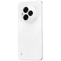 Dos blanc élégant avec grand module photo rond à triple capteur, téléobjectif 50 MP, cadre métallique, finition brillante TCL 60 NXTPAPER Ultra 5G