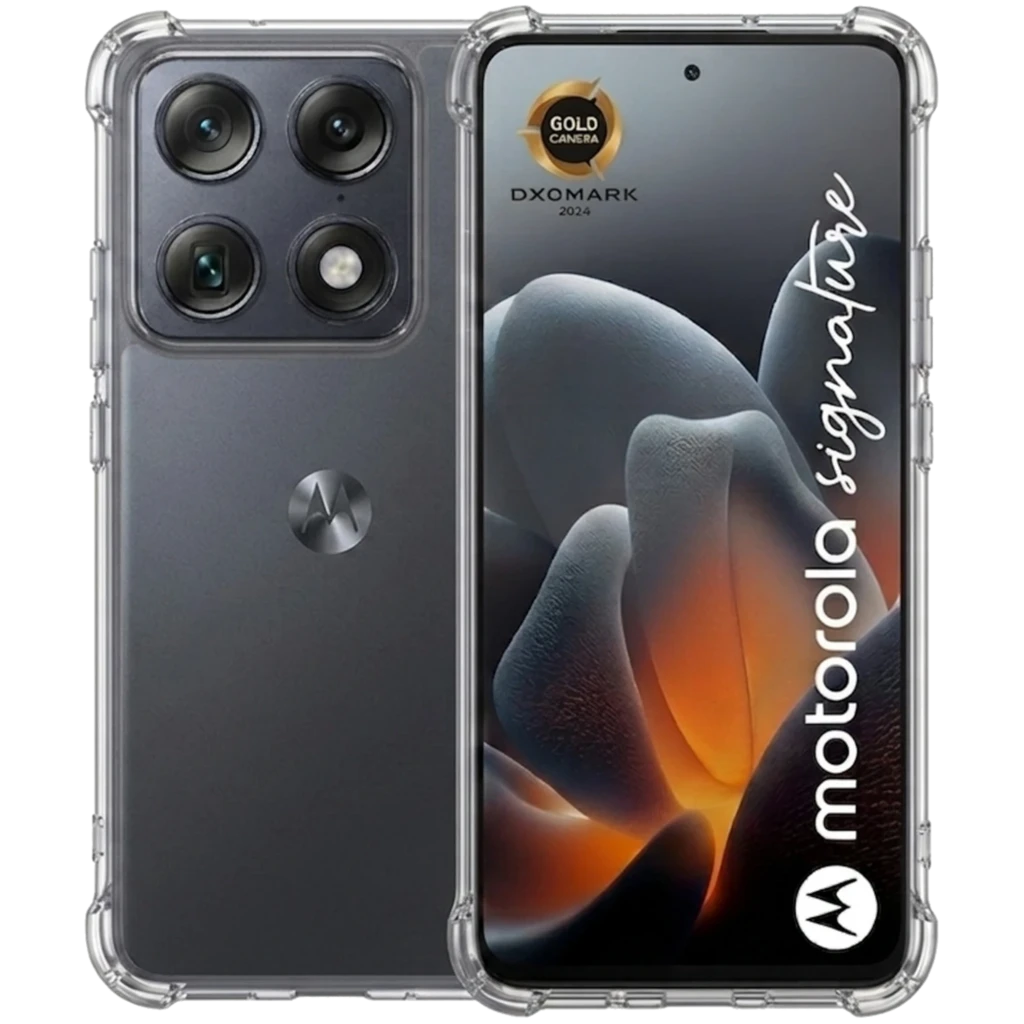 Capa de silicone transparente reforçada para Motorola Signature com cantos protegidos, ajuste preciso, recortes para câmeras triplas e acabamento antiderrapante - Item