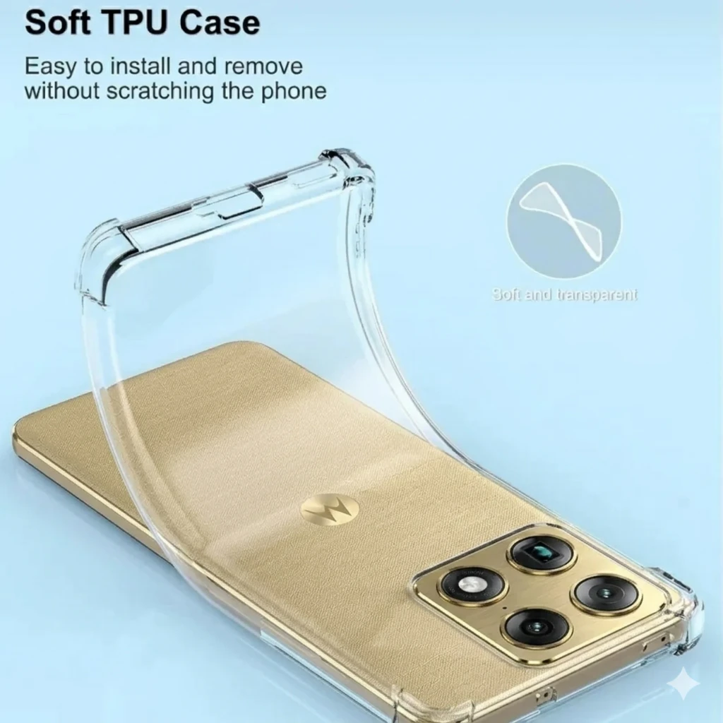 Capa de silicone transparente reforçada para Motorola Signature com cantos protegidos, ajuste preciso, recortes para câmeras triplas e acabamento antiderrapante - Item2